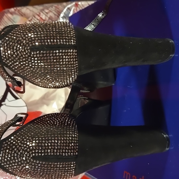 Madden Girl Black Rhinestone Studded Heels - Picture 3 of 5